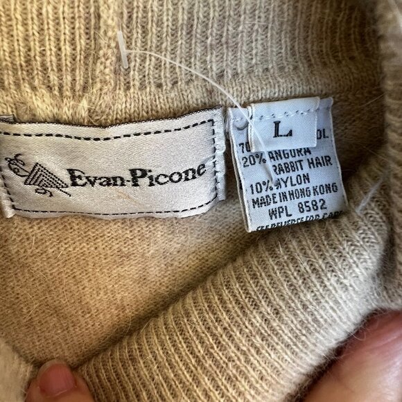 Vintage EVAN PICONE Wool Angora Blend Turtleneck Sweater Beige Size Large - Picture 3 of 7